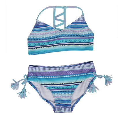 DUSISHIDAN Bikini Kinder Mädchen Zweiteiliger Bademode Süß Badeanzug Zurück überqueren Sommer Swimsuit 110-176