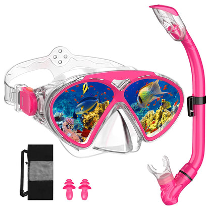 JEMULICE Taucherbrille Kinder, Schwimmbrille Kinder Schnorchelmaske für Jungen Mädchen, Tauchmaske mit Nasenabdeckung 180°Panorama HD Anti Nebel Anti-Leck Schwimmmaske für Kinder 4-16 Jahre