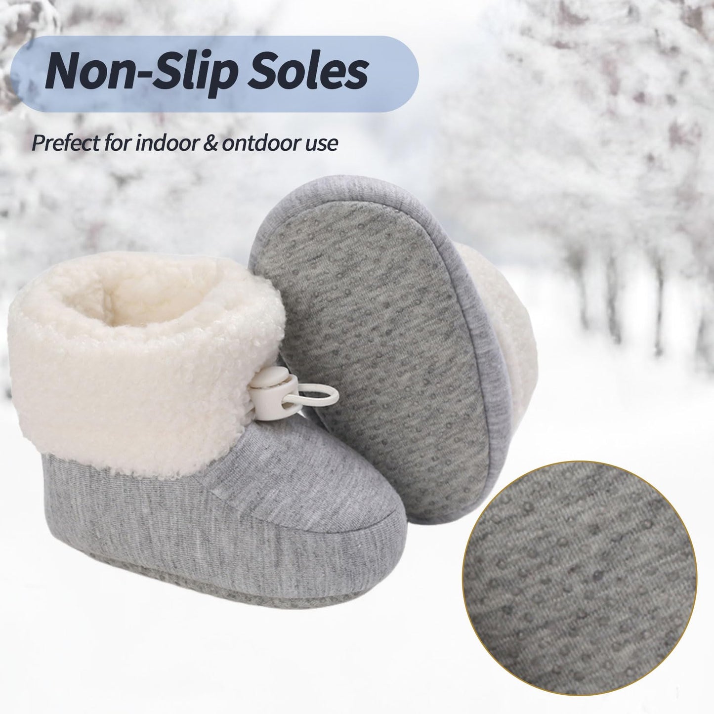 Baby Winter Shoes Warm Baby Shoes Winter Non-Slip Adjustable Newborn Snow Shoes First Walking Shoes Lined Thermal Fleece Crawling Shoes Slippers Winter Boots 0-18 Months