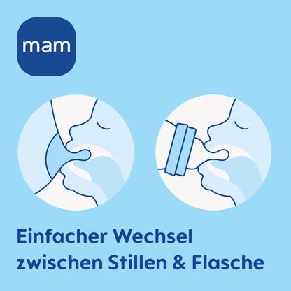 MAM Easy Active Trinkflasche im 2er-Set (330 ml), Baby Trinkflasche inklusive MAM Sauger Größe 2 aus SkinSoft Silikon, Milchflasche mit ergonomischer Form, 4+ Monate, Weltall
