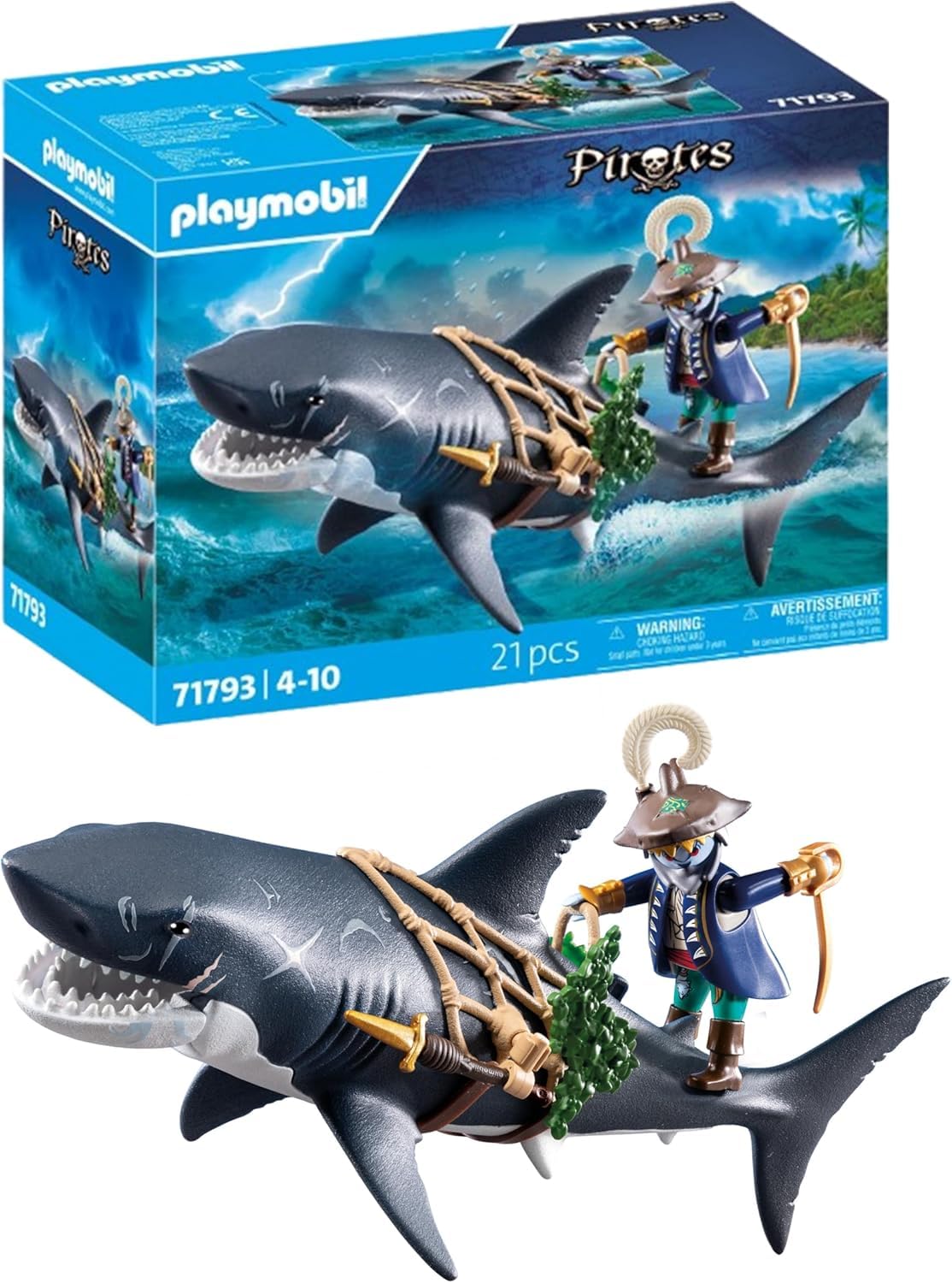 PLAYMOBIL | Pirates | Gefahr durch Riesenhai | Piratenspielzeug | Spielzeugfiguren | Spielzeug für Kinder ab 4 Jahren | 71793