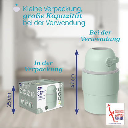 Chicco Windeleimer Odour Off, geruchsdichtes System, platzsparender Baby Windeleimer mit Deckel, einfach zu benutzen und zu reinigen, Ohne Nachfüllkassetten, funktioniert mit herkömmlichen Tüten
