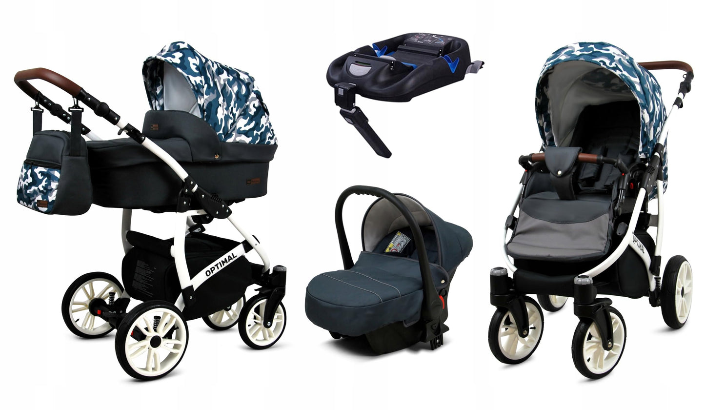 BabyLux® Kinderwagen Set 4 in 1 - Optimal - incl. Babywanne, Buggy Sportsitz, Auto-Babyschale, ISOFIX-Basisstation - Autositz - Kinderwagenset - Kombikinderwagen mit Wickeltasche usw.