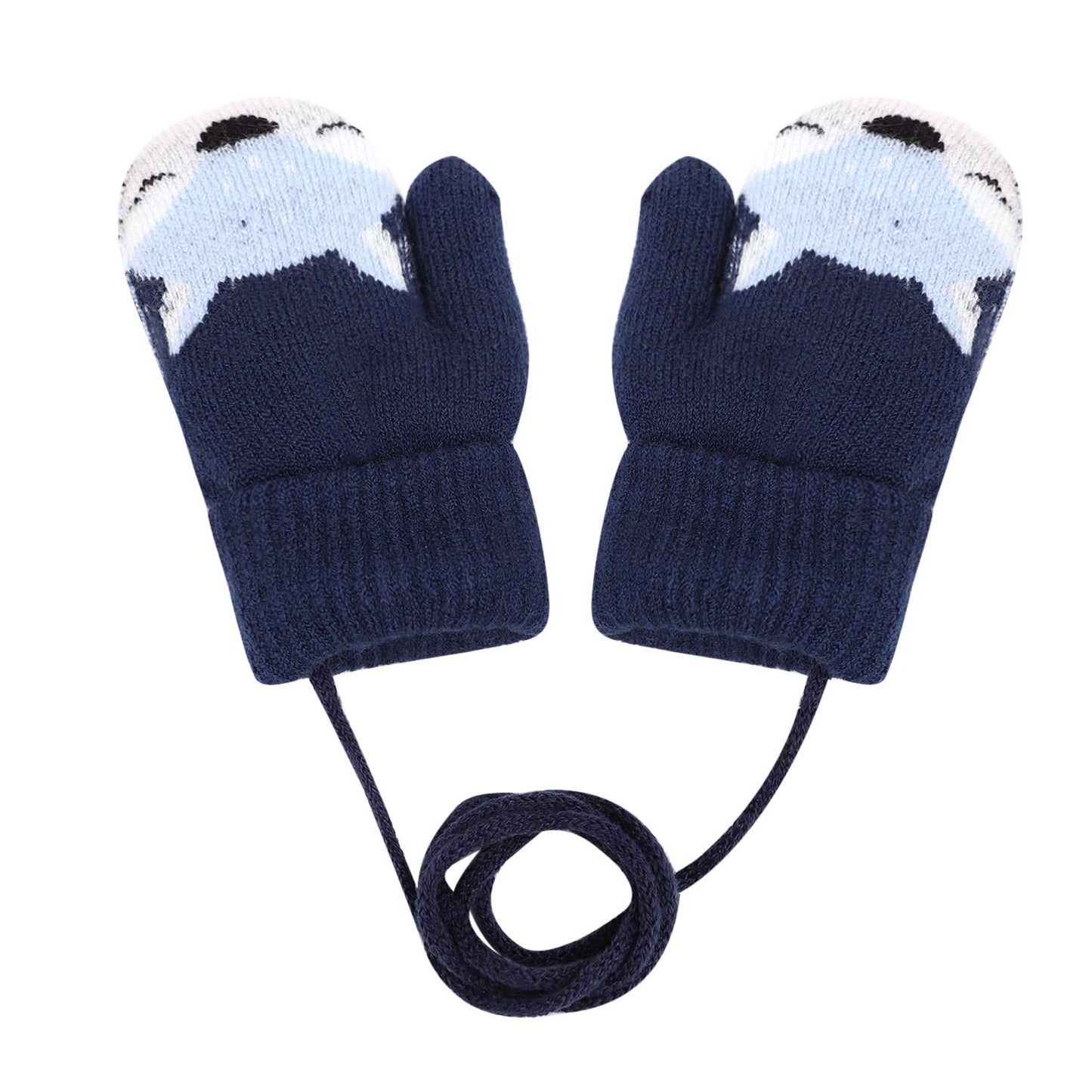 Kids Winter Gloves Mittens Baby Cartoon Mitten Neck Gloves Thick Double Knitted Glove with Plush,0 - 3 years old, Playing, Running, Skiing
