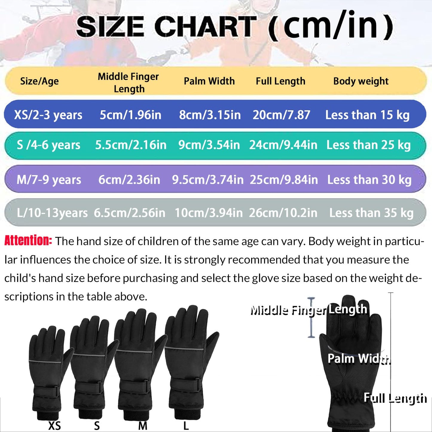 FAYHIJUN Children's Winter Snow Gloves Ski Gloves for 1-13 Years Girls Boys PU Palm Waterproof Windproof Warm Fleece Winter Gloves Cycling Gloves