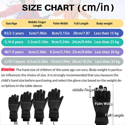 FAYHIJUN Children's Winter Snow Gloves Ski Gloves for 1-13 Years Girls Boys PU Palm Waterproof Windproof Warm Fleece Winter Gloves Cycling Gloves