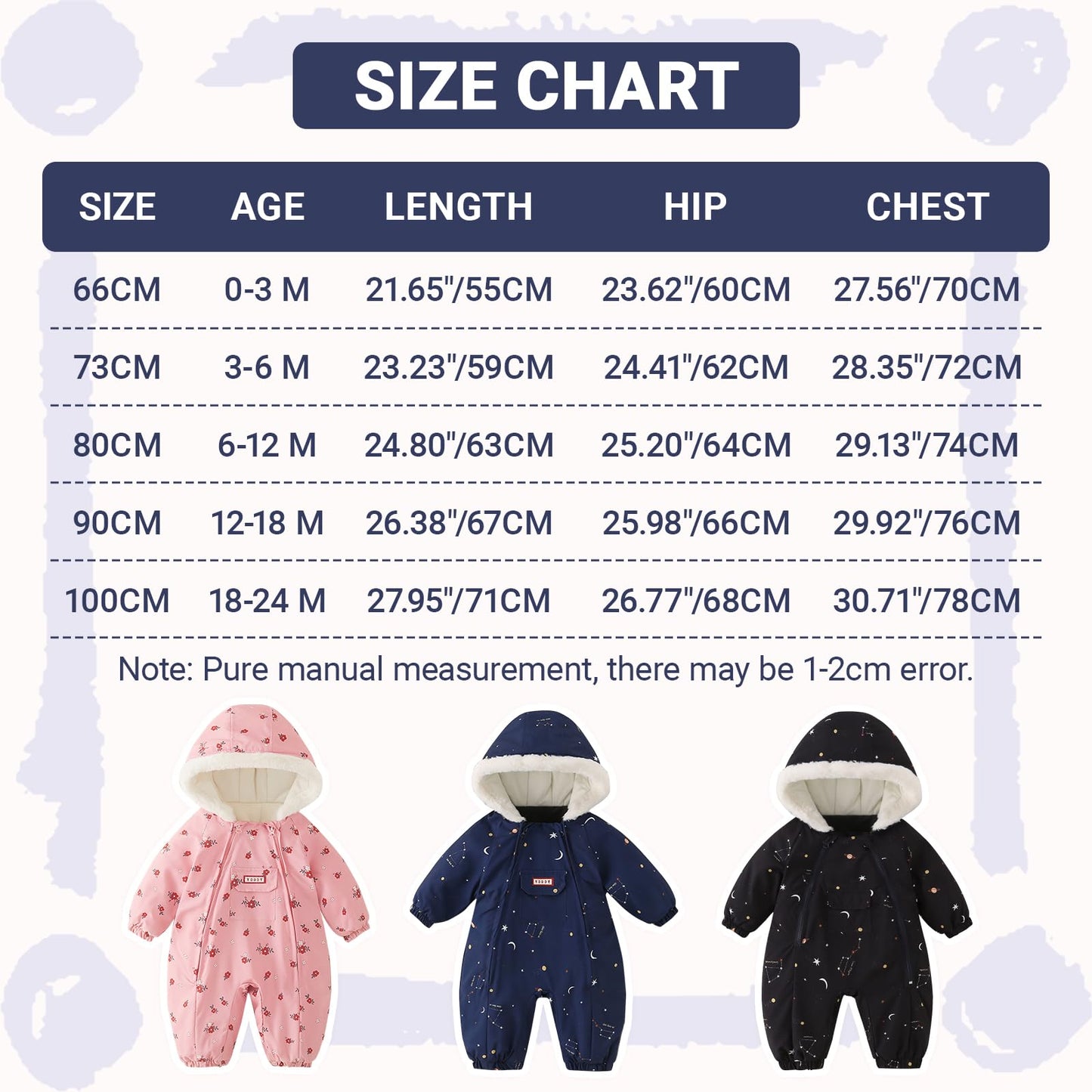 JiAmy Baby Snowsuit, Baby Boys Girls Winter Jumpsuit Romper Newborn Snow Overall for 0-24 Months