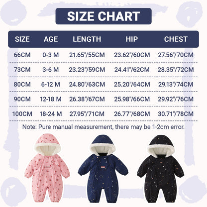 JiAmy Baby Snowsuit, Baby Boys Girls Winter Jumpsuit Romper Newborn Snow Overall for 0-24 Months