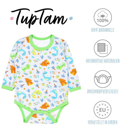 TupTam Baby Body Langarm – Weicher Body Baby 5er Pack aus Baumwolle, Unifarben, OEKO-TEX Zertifiziert