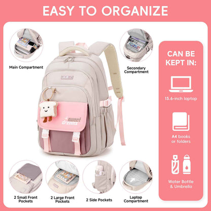 School Backpack Teenager - 36L School Bag for Girls from 5th Grade, Large Backpack for Middle and High School, Casual Children's Backpack with Cute Pendant and Trolley Strap, black, Rucksack
