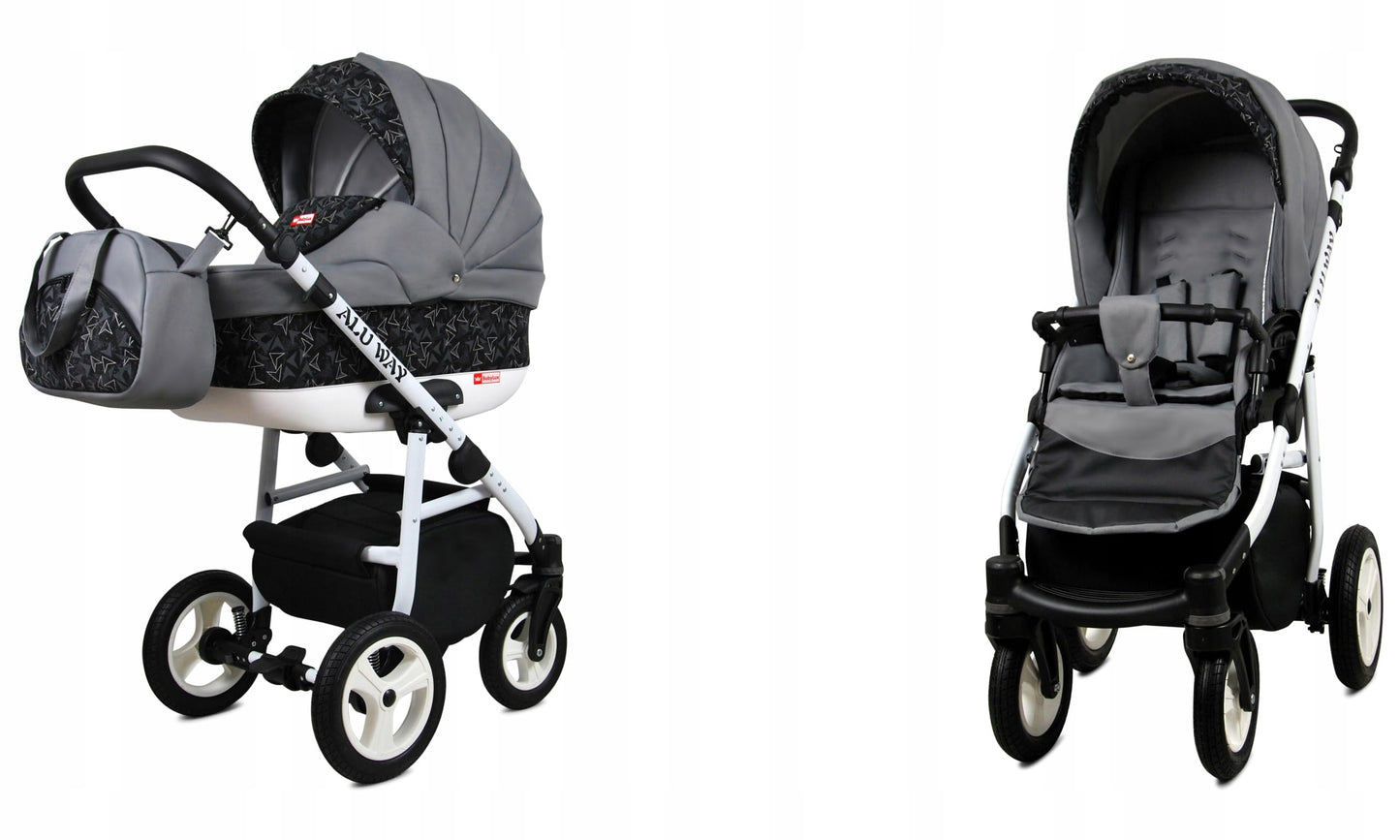 BabyLux® Kinderwagen Set 4 in 1 - Alu Way - incl. Babywanne, Buggy Sportsitz, Auto-Babyschale, ISOFIX-Basisstation - Autositz - Kinderwagenset - Kombikinderwagen mit Wickeltasche usw.