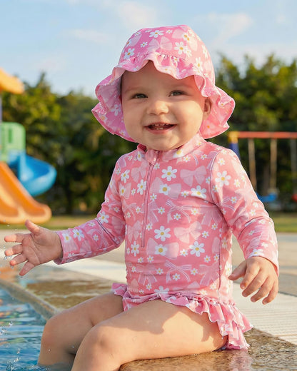 Baby Badeanzug Mädchen mit Sonnenhut Langarm UV Schutz Badebekleidung Für Baby-Mädchen Bademode Schwimmanzug
