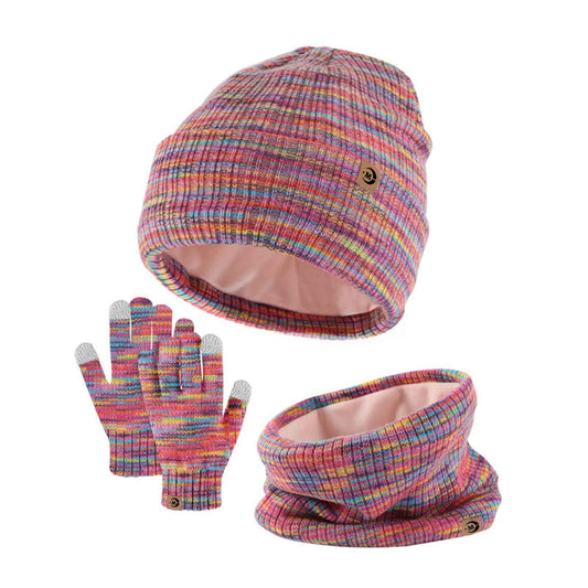 MARUKO Children's Winter Hat Scarf Gloves Set 3 in 1, Toddler Knitted Beanie Neck Warmer, Thick Fleece Thermal Knit Hat Scarf Gloves Set for Children Aged 2-8