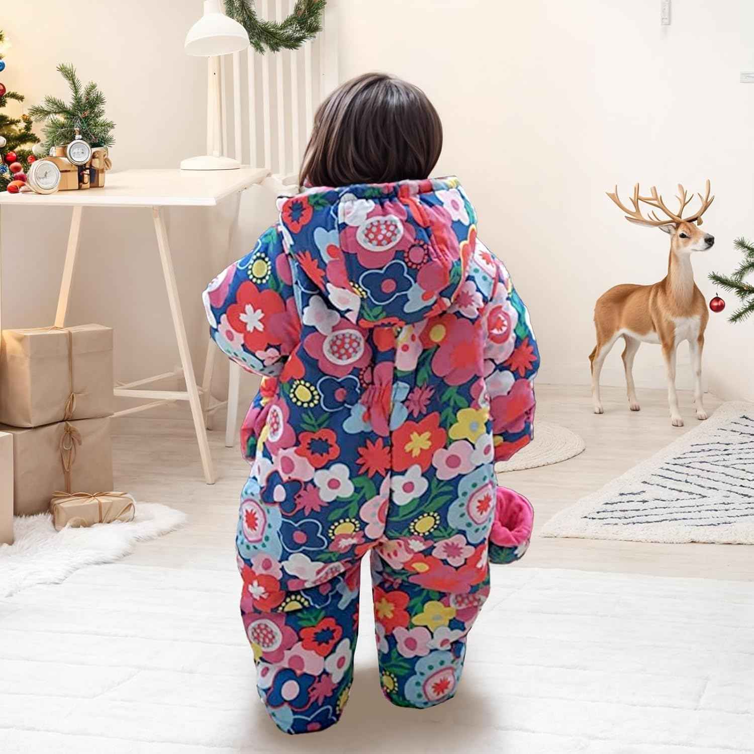 Baby Romper with Hood, Snowsuits with Gloves and Booties, for Toddlers, Fleece Cotton Romper for Toddlers, Boys and Girls, Warm Jumpsuit, Winter Jacket, 6-9 Months