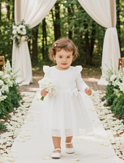 PATPAT Baby Girls' Tulle Dress with Long Sleeves, Tutu for Toddlers, Perfect as a Flower Girl or Christmas Party Birthday Long Sleeve Princess Dress, 3-24 Months