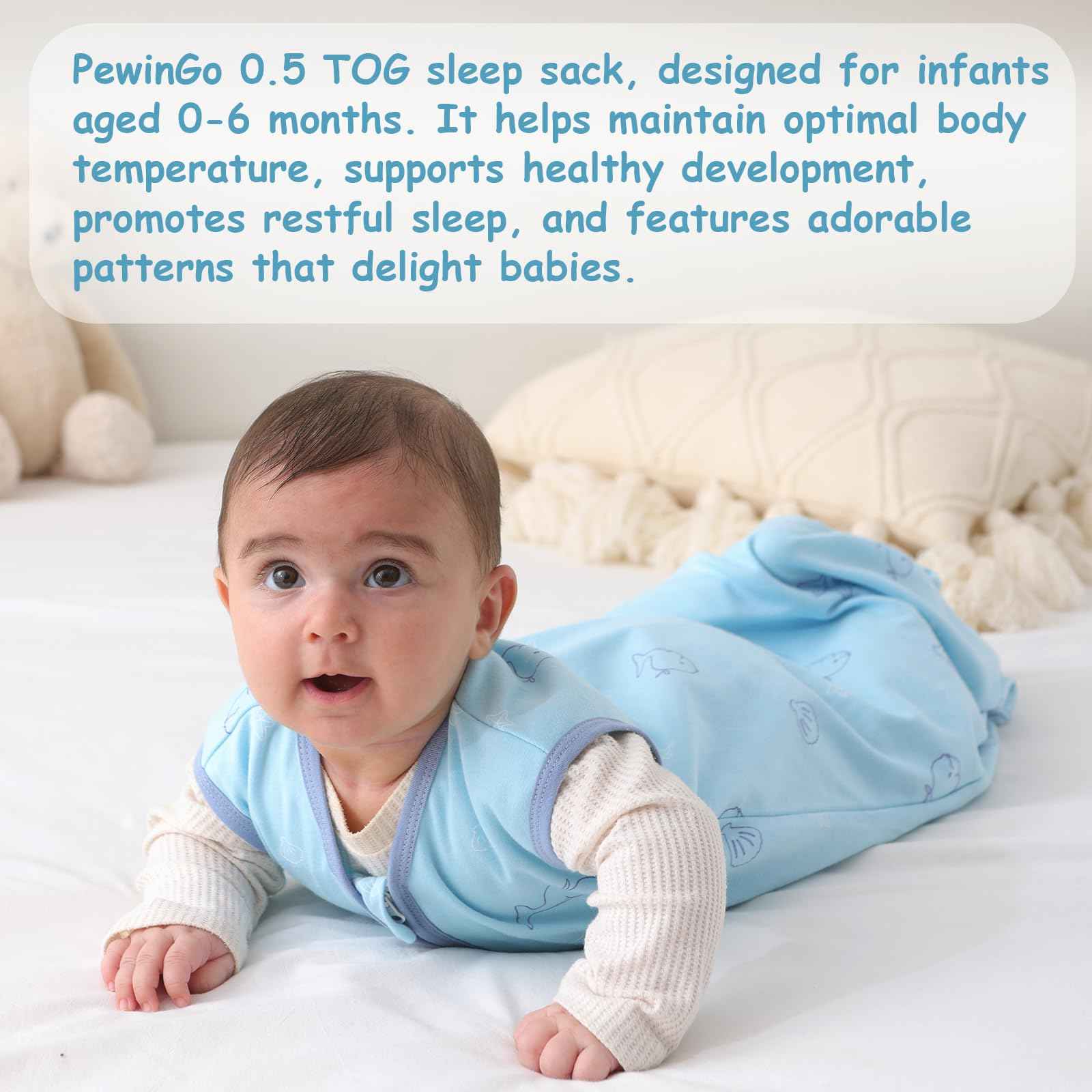 PewinGo Baby Sleeping Bag, 0.5 Tog, 2 Pieces, Made of 100% Cotton, for Newborns 0-6 Months, Double Zip, Soft & Breathable, Machine Washable (Beige)