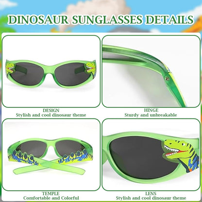 Fonyiunce Sonnenbrille Kinder, Sonnenbrille mit Leichtem Rahmen, Dinosaurier Sonnenbrille Jungen 3-10 Jahren, Baby Sonnenbrille, Mode Kindersonnenbrille, für Ferien Strand Freien Sommer Sport