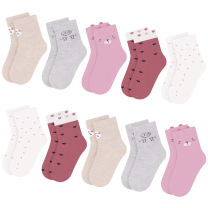 L&K-II 10/12 Paar Kinder Mädchen Socken mit niedlichen Herzmustern Kids Füßlinge Sneakersocken bunt 2825