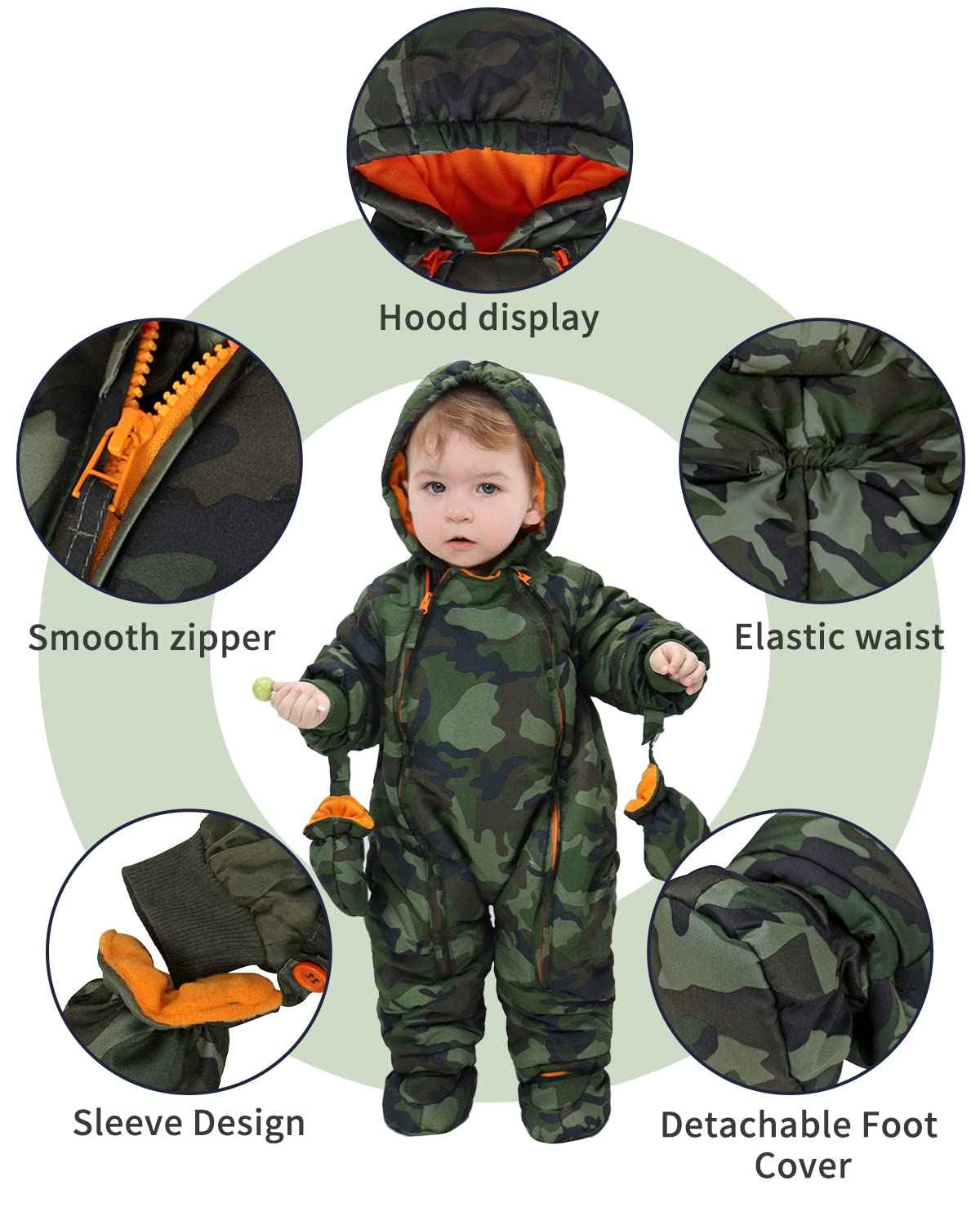 Baby Romper with Hood, Snowsuits with Gloves and Booties, for Toddlers, Fleece Cotton Romper for Toddlers, Boys and Girls, Warm Jumpsuit, Winter Jacket, 6-9 Months