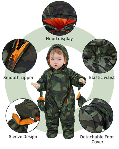 Baby Romper with Hood, Snowsuits with Gloves and Booties, for Toddlers, Fleece Cotton Romper for Toddlers, Boys and Girls, Warm Jumpsuit, Winter Jacket, 6-9 Months