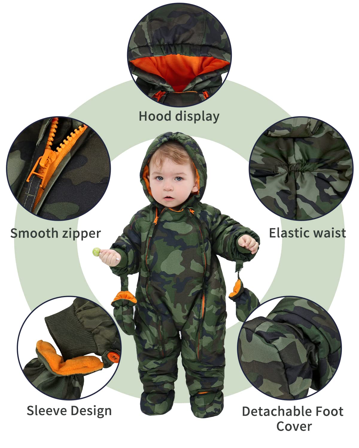 Baby Romper with Hood, Snowsuits with Gloves and Booties, for Toddlers, Fleece Cotton Romper for Toddlers, Boys and Girls, Warm Jumpsuit, Winter Jacket, 6-9 Months