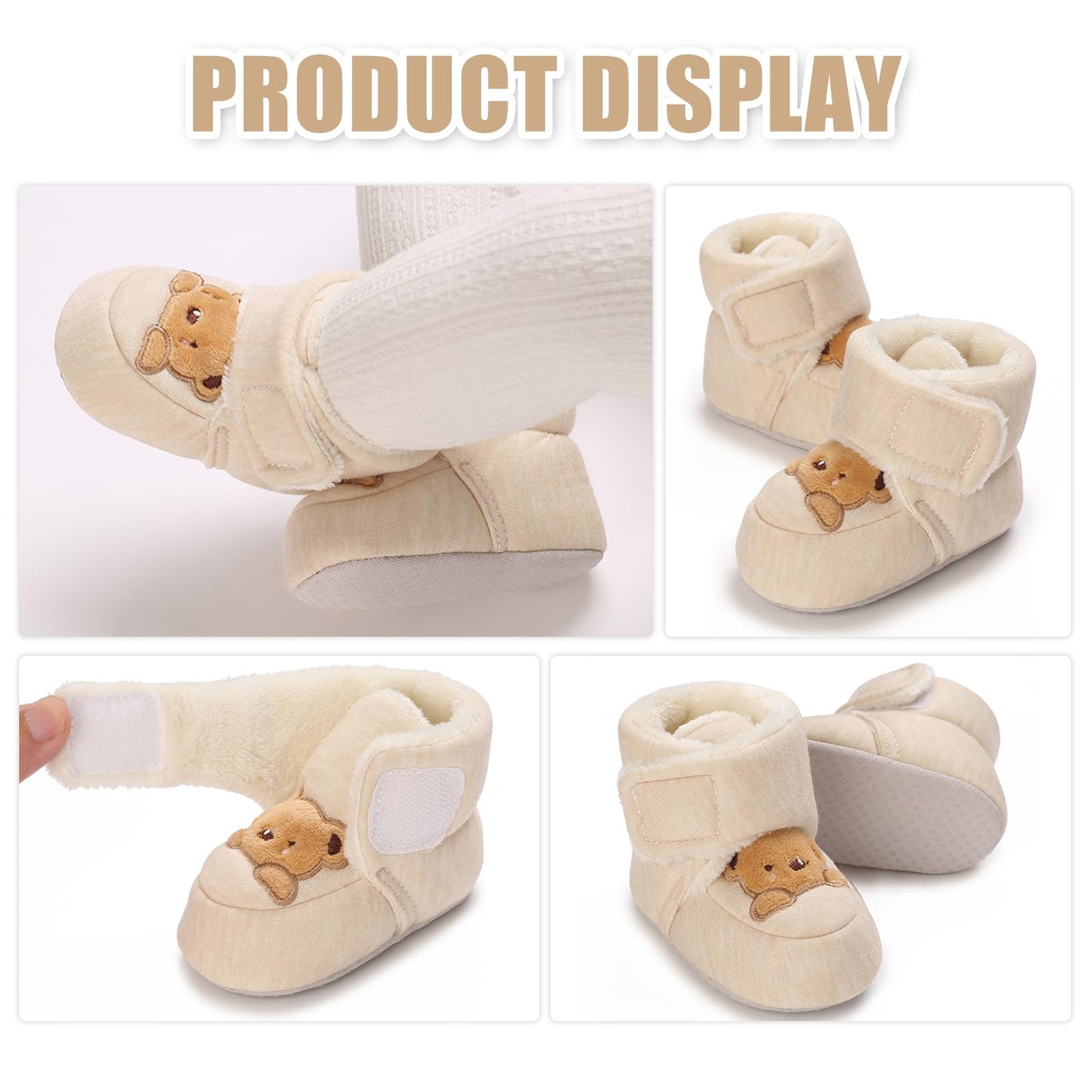 Tolaler Baby Newborn Fleece Booties Unisex, Thickened Lining, Warm Baby Winter Shoes, Adjustable Non-Slip with Soft Sole, Baby Booties/Everyday Wear (0–18 Months)