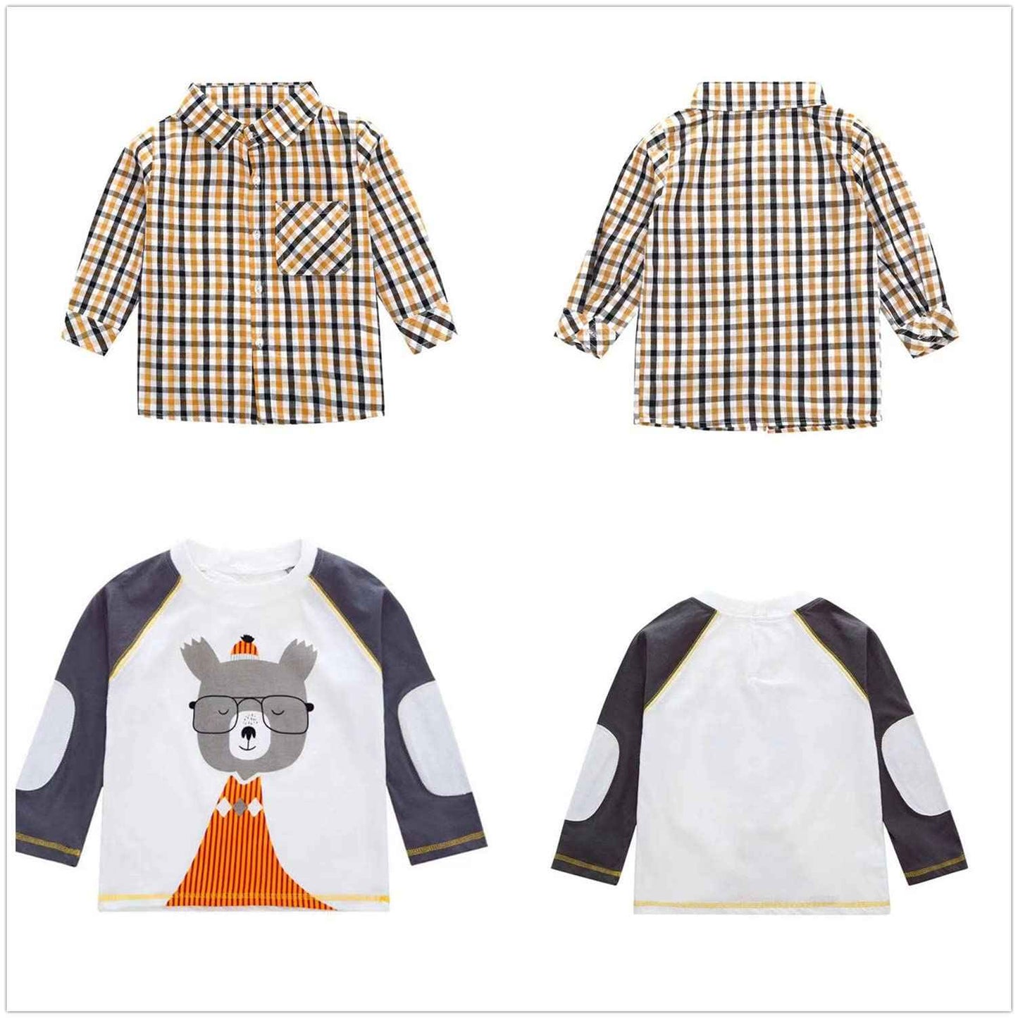 MERCIYD Toddler Boys Casual 3-Piece Clothing Set T-Shirt + Checked Shirt + Khaki Trousers