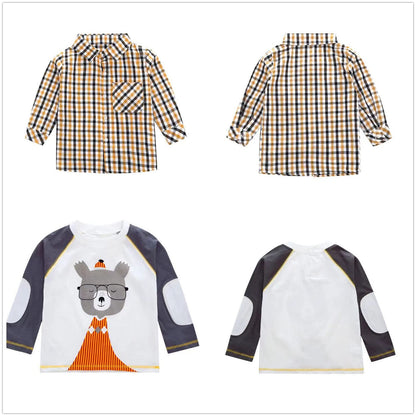 Kleinkind Jungen Casual 3-teiliges Kleidungset T-Shirt + kariertes Hemd + khakifarbene Hose