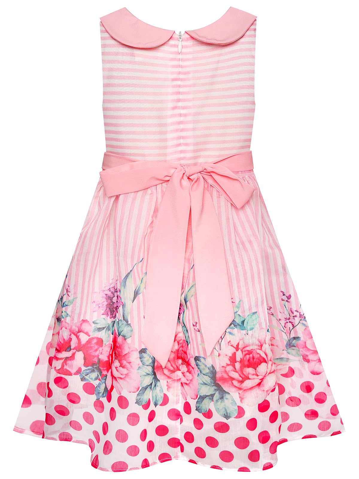 BONNY BILLY Mädchen Kleider Ärmellos Sommer Freizeit Gestreift Blumen A-Linie Kinder Kleid mit Kragen