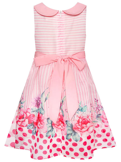 BONNY BILLY Mädchen Kleider Ärmellos Sommer Freizeit Gestreift Blumen A-Linie Kinder Kleid mit Kragen