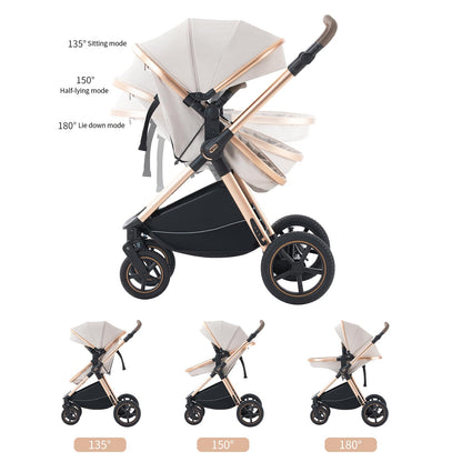 BEBBY 3-in-1 Kinderwagen KombiKinderwagen-Set 2-in-1 Buggy faltbar Luxus Hochlandschaft Neugeborenes Tragbarer Kinderwagen Zusammenklappbarer Kinderwagen Kinderwagen Travel System (D2-DEEPGREY)
