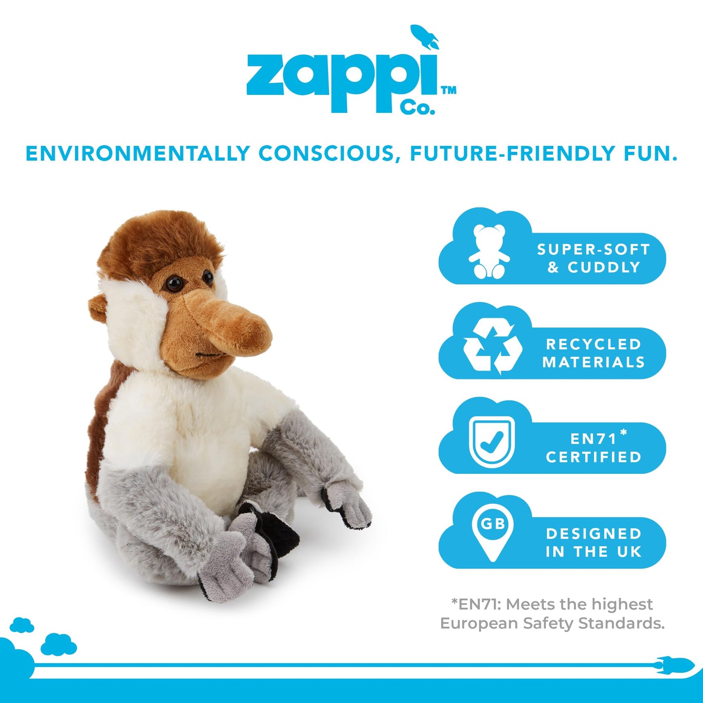 Zappi Co Rhinoceros Rhinoceros Plush Toy (22 cm) Horned Miracle - Soft, Cuddly, 100% Recycled - Mighty African Friend
