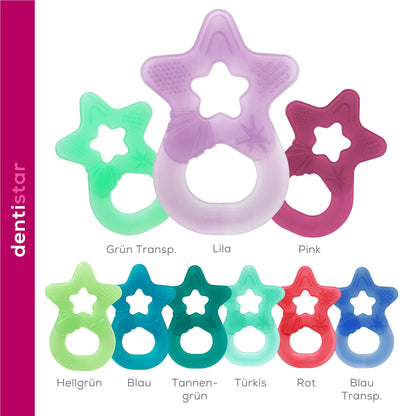 Dentistar Beißring 2er-Set – Teether für Babys & Kleinkinder ab 3 Monate – Baby Beißring mit Griff aus weichem Material zur Zahnungshilfe & Massage – Made in Germany – Pink & Lila