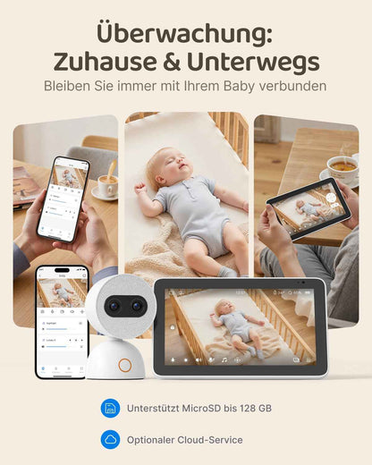 Babyphone mit Kamera und 7 Zoll HD Display, WLAN Baby Monitor mit Intuitiver App, Leiser Hybrid-Zoom (Zwei Objektive), Schwenk- & Neigbar, Nachtsicht (2 Kameras)