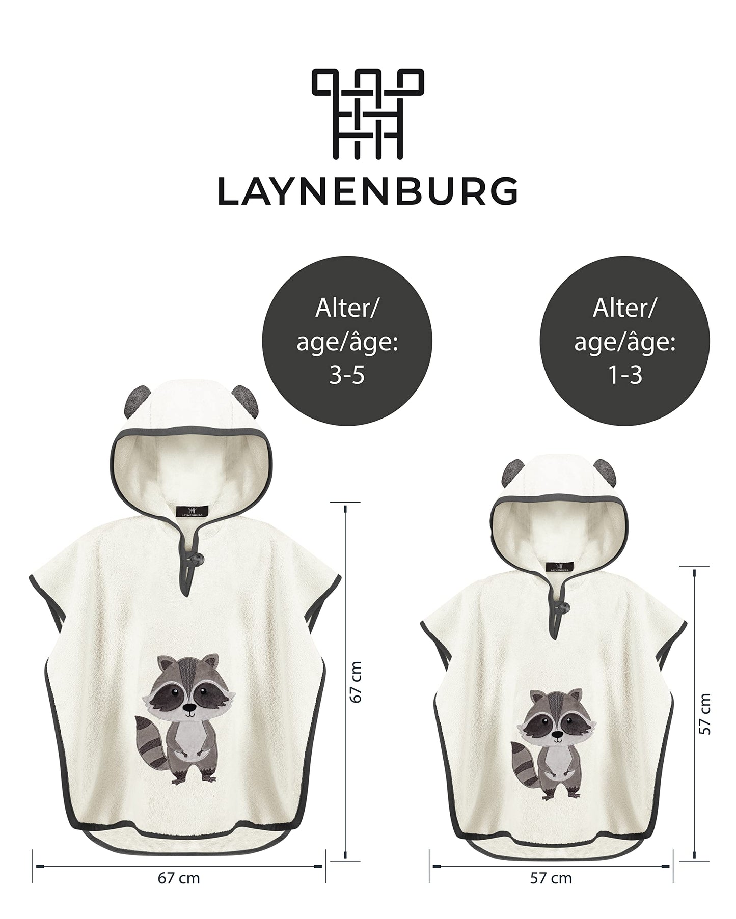 LAYNENBURG Premium Badeponcho Kinder mit Kapuze - 100% Baumwolle - OEKO TEX - Baby Jungen Mädchen Handtuch Poncho Frottee
