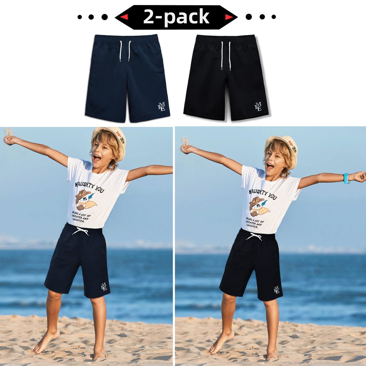 MEILONGER Badehose Jungen Badeshorts Schnelltrocknend Boardshorts mit Netzfutter Taschen und Verstellbarem Tunnelzug