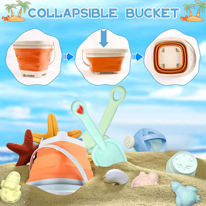 11pcs Sandspielzeu Set,Sandspielzeug Kinder,Sandkasten Spielzeug,sandspielzeug Eimer,silikon sandspielzeug,mit Faltbarer Eimer, Schaufel, Sandharke, Sandförmchen, Für Kinder Jungen Mädchen (Orange)