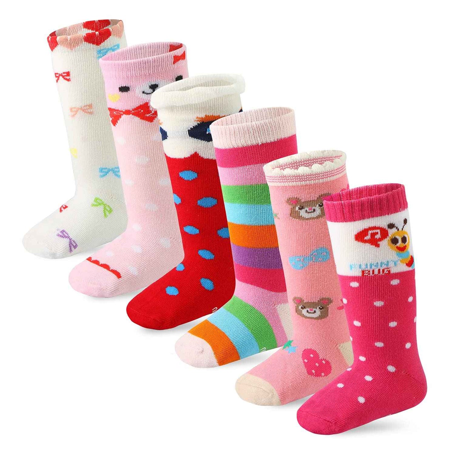 6 Pairs Toddler Girls ABS Non-Slip Socks Knee High Cotton Grip Socks Baby Girl Non-Slip Socks
