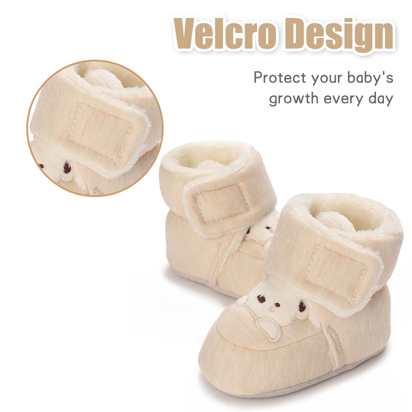 Tolaler Baby Newborn Fleece Booties Unisex, Thickened Lining, Warm Baby Winter Shoes, Adjustable Non-Slip with Soft Sole, Baby Booties/Everyday Wear (0–18 Months)