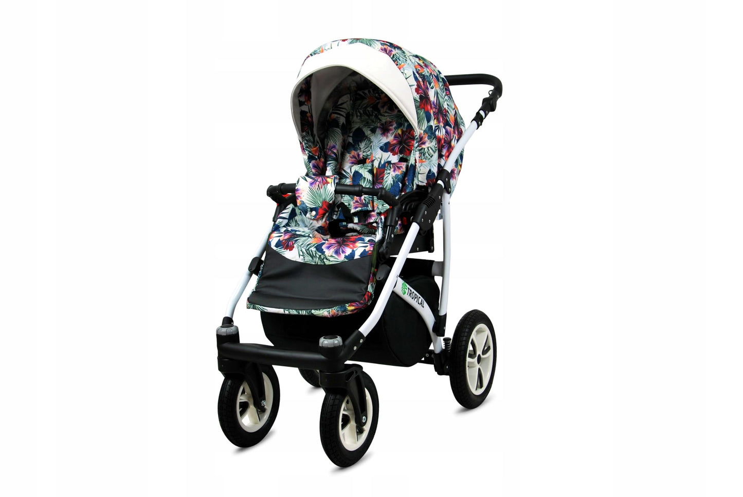 BabyLux® Bambimo Pushchair Set 3 in 1 - Tropical - incl. Baby Carrycot, Buggy Sports Seat, Car Seat - Pram Set - Combination Pram with Changing Bag, Rain Cover etc.