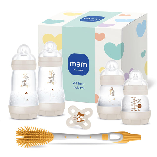 MAM Easy Start Anti-Colic Neugeborenen-Set | 0+ Mon | Babyflaschen-Set | 94% Akzeptanz | 96% Hebammen-Empfehlung | 80% weniger Koliken | 4 Trinkflaschen, 1 Original Schnuller & 1 Soft Brush | mint