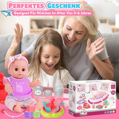 YOOHBERRYS Doll Set Children's Toy, 30 cm Baby Doll Play Set, Toy Doll Doll with Clothes and Accessories, Doll Bed, Doll Carrier, Dummy, Potty, Bottle, Christmas Birthday Gift