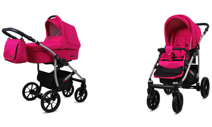 BabyLux® Bambimo Qbaro 3-in-1 Pushchair Set Including Baby Carrycot, Buggy Sports Seat, Car Seat - Car Seat - Pram Set - Combination Pram with Changing Bag, Rain Cover etc. 