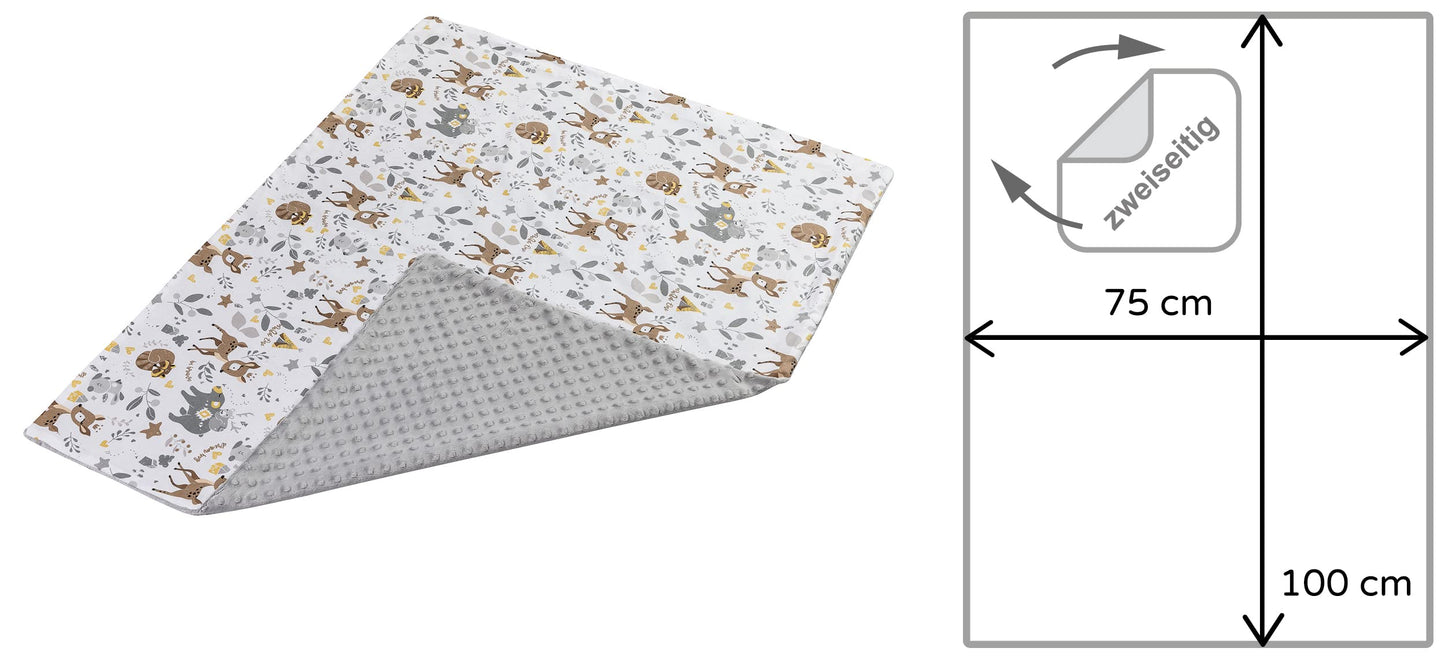 Medi Partners Babydecken Baby 100% Baumwolle Krabbeldecke Babydecke 75x100cm doppelseitig Kinderbett Minky Kuscheldecke Kinderwagen (REH mit grauem Minky)