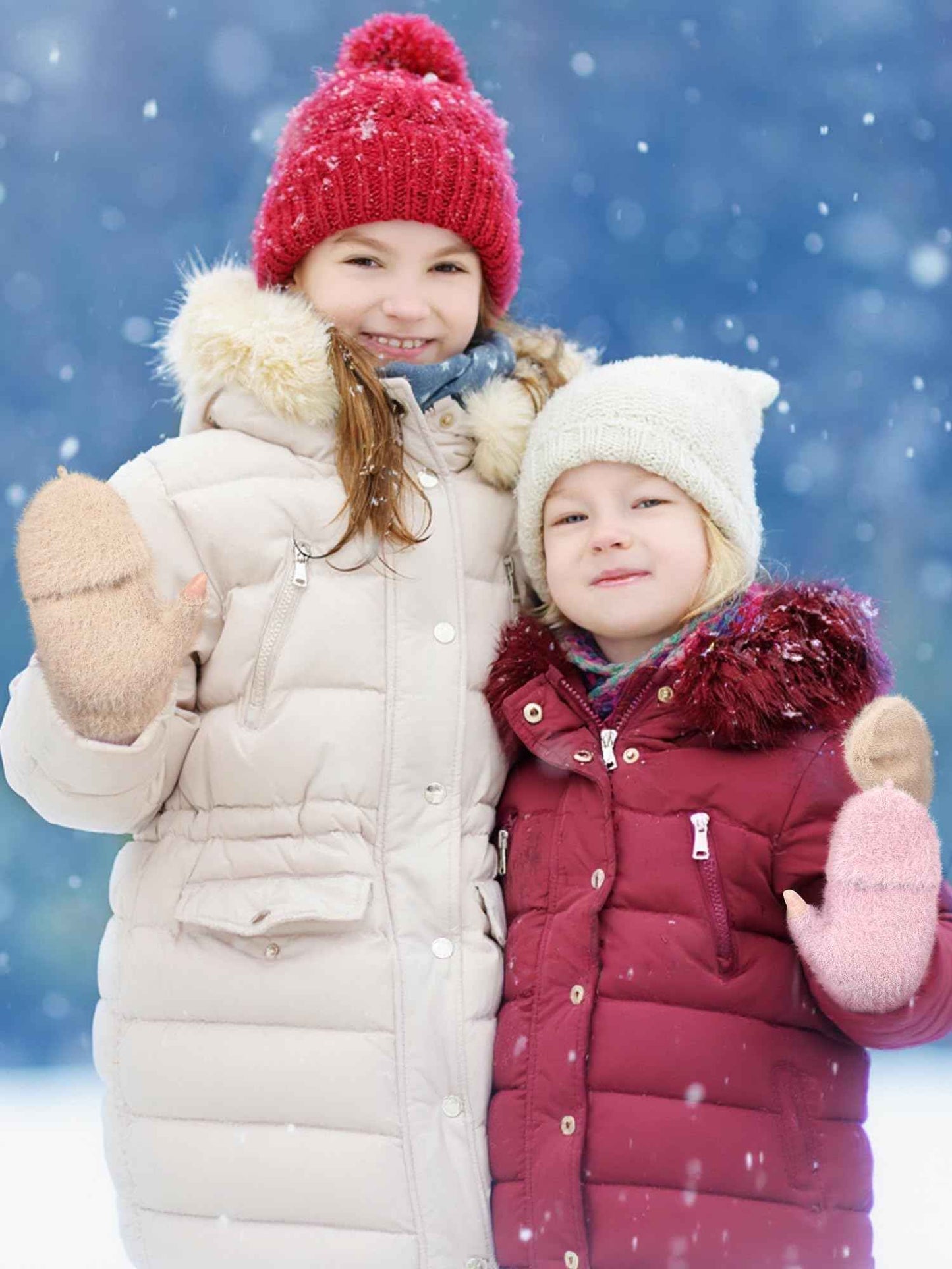 Geyoga 3er Pack Fingerlose Handschuhe mit Klappe Damen Winter Halbfinger Fäustlinge Handschuhe für Kinder