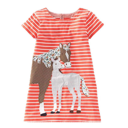 Beilei Creations Mädchen Kleider Kurzarm Baumwolle Kinder Kleid Süßes Muster Gr.85-140