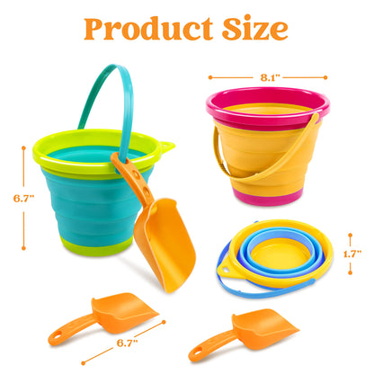 JOYIN 3 Packungen Faltbarer Eimer mit Schaufeln (Bonus-Netztasche), Faltbarer Eimer Mehrzweck für Strand, Strandausrüstung, Sandkasten Spielzeug