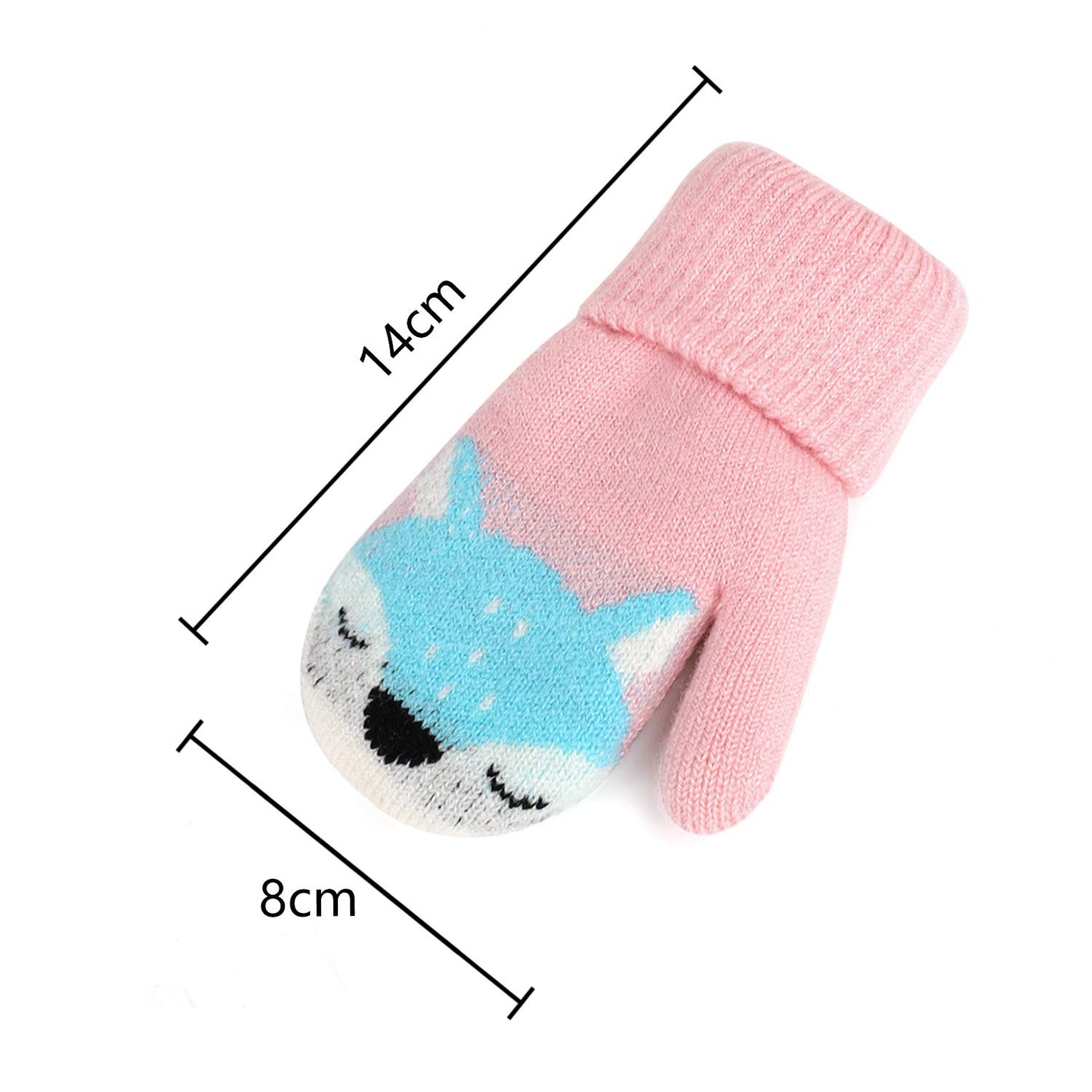 Kids Winter Gloves Mittens Baby Cartoon Mitten Neck Gloves Thick Double Knitted Glove with Plush,0 - 3 years old, Playing, Running, Skiing