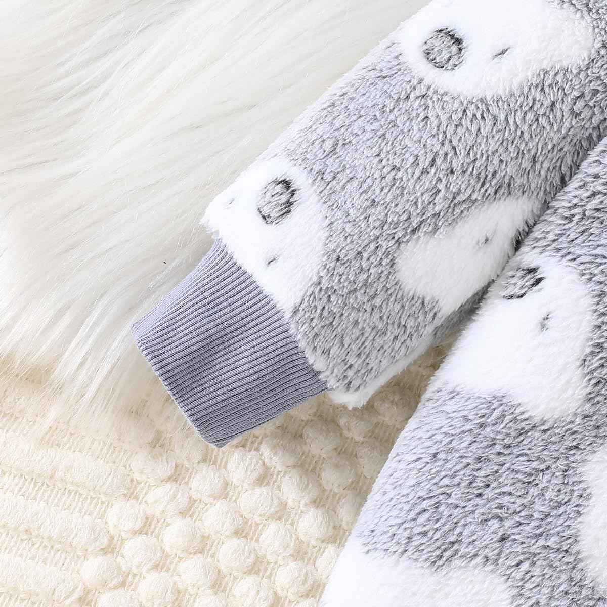 Yanmucy Newborn Baby Winter Romper with Hood Cartoon Bear Baby Snowsuit Warm Fleece Zip Baby Girl Boy Jumpsuit 0-18 Months