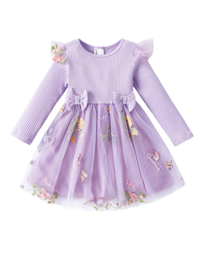 PATPAT Baby Girls' Tulle Dress with Long Sleeves, Tutu for Toddlers, Perfect as a Flower Girl or Christmas Party Birthday Long Sleeve Princess Dress, 3-24 Months